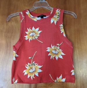 Orange sunflower floral print sleeveless tank top